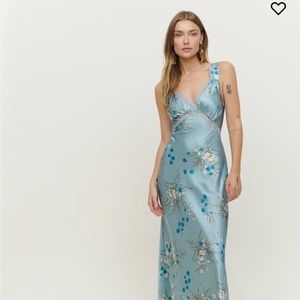 Reformation Chania Silk Dress in Color Lago